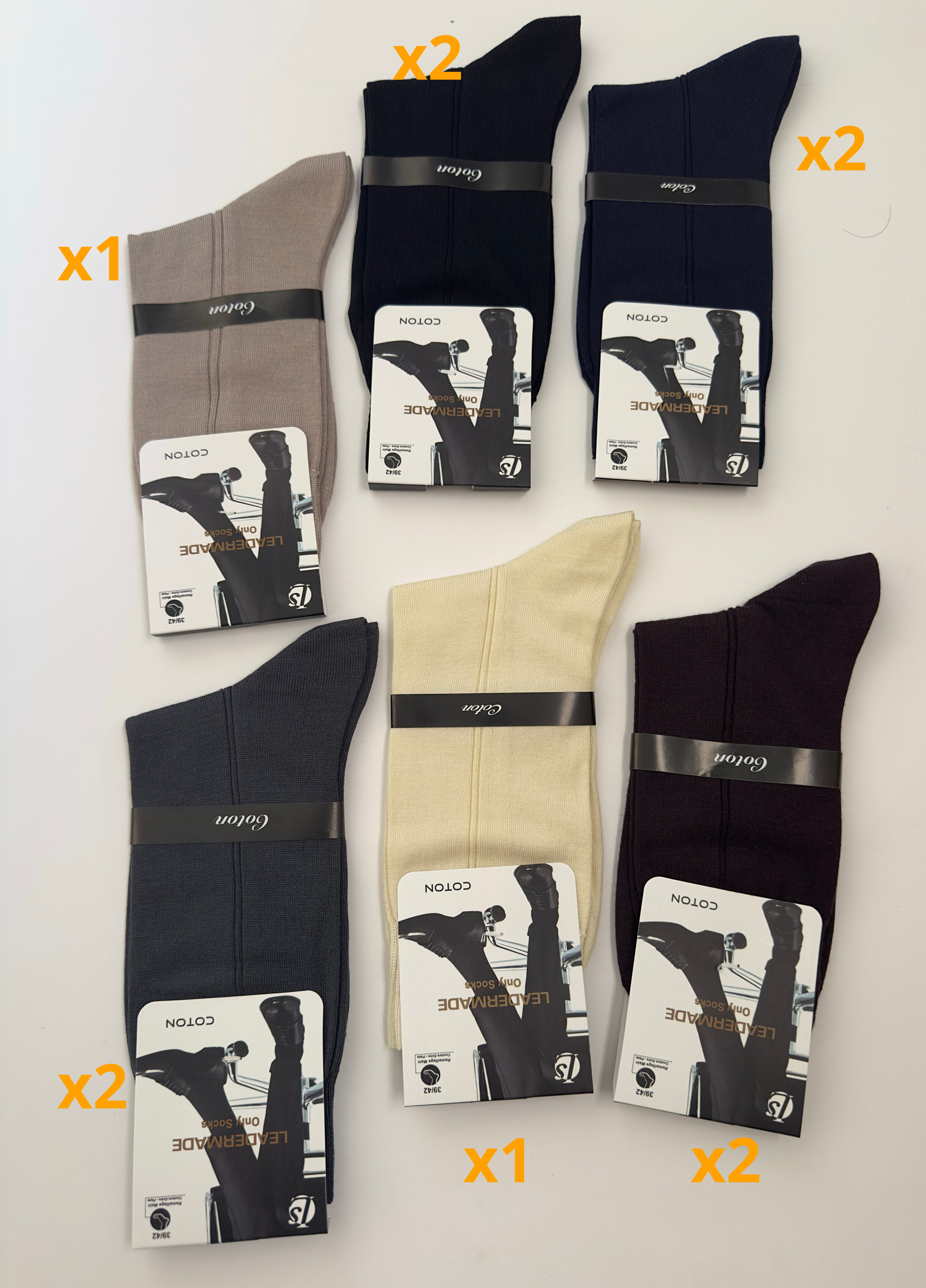 Pack de 10 chaussettes homme Leader Premium en coton, assortiment de couleurs