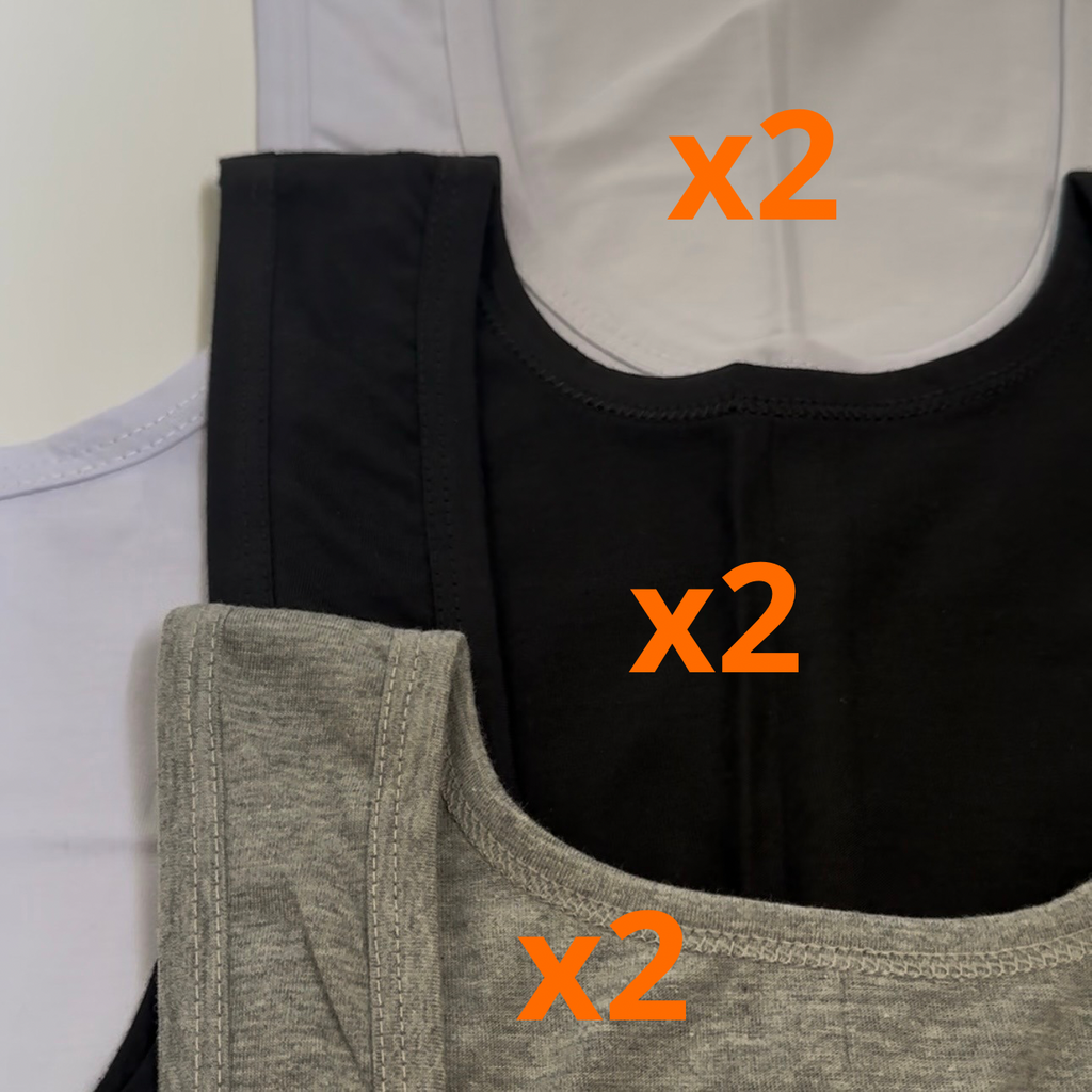 Pack de 6 débardeurs homme en coton, 2 gris 2 blancs 2 noirs